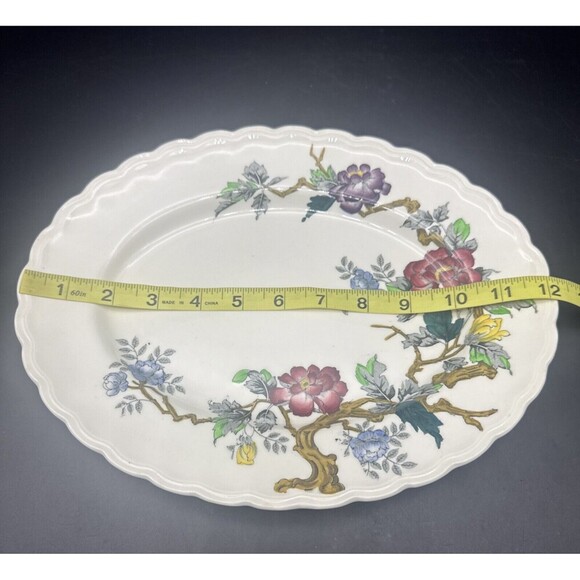 VTG Wood & Sons ASHBOURNE Floral Oval Serving Platter Scalloped Edge England 12” - Picture 5 of 8